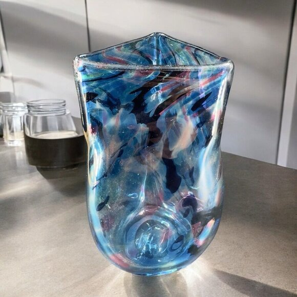 Fire Islands Signed Matthew Labarbera Glass Vase Triangular Glass Multicolor - Picture 2 of 16